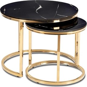 Zestaw Stolików Kawowych MILANO 45 cm/60 cm Czarny Marmur/Złoty Glamour