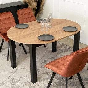 Zestaw Stół Okrągły Rozkładany HARRY 102-142 cm Dąb Craft/Czarny i 4 Krzesła Tapicerowane RICK Rude Nowoczesne