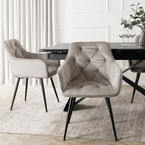 Zestaw Stół Prostokątny Rozkładany VICTOR 160-240 cm Czarny Marmur i 4 Krzesła MODESTO Szare Welurowe Nowoczesne