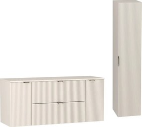 Kaszmirowy Zestaw do Łazienki 140cm Szafka Blat Słupek Ryflowane Fronty