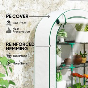 Outsunny Mini-szklarnia, 4-poziomowa szklarnia z folią plastikową, przenośna, z rolowanymi drzwiami, 100 x 45 x 160 cm, biała