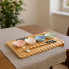 Zestaw do serwowania sushi z 4 porcelanowymi miseczkami