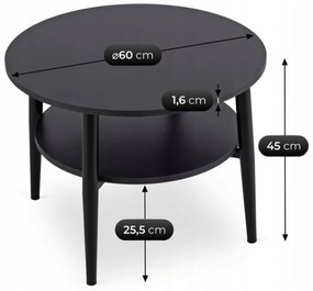 Stolik Kawowy Okrągły PAULO 60 cm Czarny Nowoczesny Loft