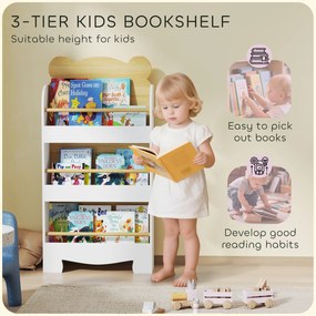 AIYAPLAY Regał na książki dla dzieci z 3 półkami, drewniany organizer 55x15x110cm Biały