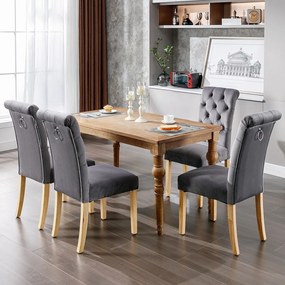 Zestaw 4 aksamitnych krzeseł z dębowymi nogami – szary