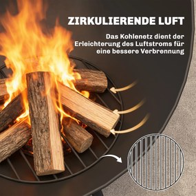 Outsunny Palenisko 60 x 53 x 66cm z regulowaną misą ogniową, pogrzebaczem, siatką węglową i stojakiem, czarne | Aosom PL