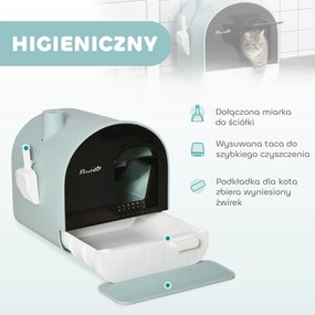 PawHut kuweta dla kota z filtrem powietrza dla kotów do 5 kg, kolor zielony + biały + czarny, dł. 43 x szer. 44 x wys. 47 cm | Aosom PL