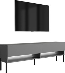 Szafka pod telewizor 170 cm Antracyt, nóżki proste czarne, LED biały, 170 × 32 × 52 cm