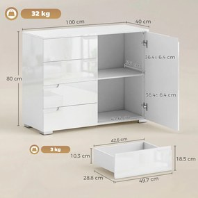 HOMCOM Komoda z 4 szufladami Sideboard z 1 drzwiami, z regulowaną półką, do salonu i sypialni 100 x 40 x 80 cm | Aosom PL