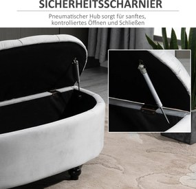 HOMCOM Ławka ze Schowkiem - Aksamitna Szara Skrzynia, Drewno Kauczukowe - Praktyczne Miejsce do Przechowywania