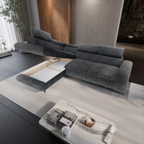 Masseno Narożnik VELISS z funkcją spania i pojemnikiem na pościel Rozkładana sofa do Salonu - Grafitowy, TILIA 90