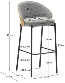 Szaro-naturalny hoker (wysokość siedziska 77 cm) Eamy – Kave Home