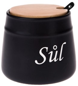 Ceramiczny pojemnik do soli z łyżeczką, 10,5 x 10,5 x 10,5 cm