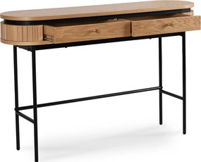 Owalna konsola z szufladami i ryflowanymi wstawkami Beck, dąb