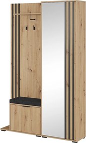 MINIO go for it, Garderoba NEL, z czarnym tapicerowanym siedziskiem, z lustrem, dąb artisan/czarny