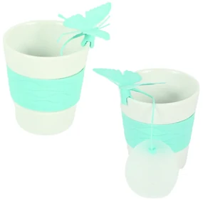 Porcelanowy kubek SILICONE BUTTERFLY z sitkiem do herbaty 280 ml, zielony
