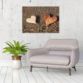 Obraz na szkle - Drewniane serca (70x50 cm)