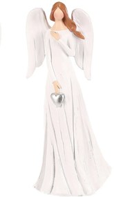 Anioł z sercem w dłoniach, wykonany z poliresinu,20 cm, biały