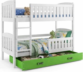 Białe łóżko piętrowe z zieloną szufladą 90x200 W5-S16