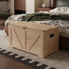 Drewniana duża skrzynia przechowywania jasny brąz kufer ławka loft 100cm