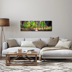 Obraz - Drewniana łódź na kanale, Tajlandia (z zegarem) (90x30 cm)