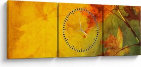 Obraz - Jesienne liście (z zegarem) (90x30 cm)