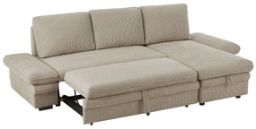 Kanapa narożna rozkładana i dwustronna z tkaniny szenilowej w kolorze beżowym SIVIARA