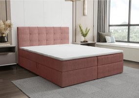 BEDANTE Łóżko kontynentalne KIDA 160x200 Curio 63 Różowy Łóżko małżeńskie Łóżko hotelowe Sypialnia Materac Topper Schowek