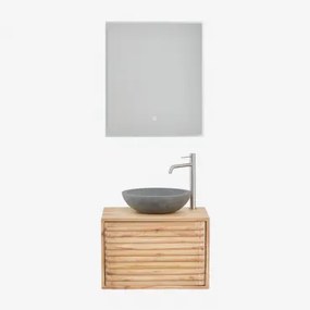 Zestaw Wiszących Mebli Łazienkowych Z Drewna Deleyna Naturalna & Okrągły Szary Cement Ø40 Cm Tarsis & Prostokątna - Sklum