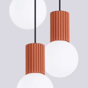 Lampa wisząca HALO 3P ochra czerwona ryflowana SOLLUX  LIGHTING