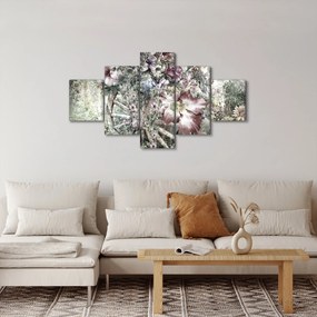 Obraz kwiatów na drewnianym kole (125x70 cm)