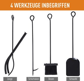 Stojak na drewno kominkowe HOMCOM z akcesoriami, regał na drewno, podstawka na drewno kominkowe, narzędzia kominkowe, Stal Czarny 75 x 30 x 60 cm
