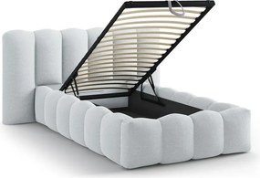 Jasnoszare tapicerowane łóżko jednoosobowe ze schowkiem i stelażem 90x200 cm Lupine – Micadoni