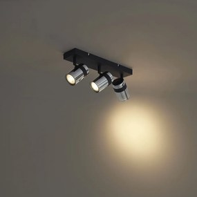 Czarny reflektor sufitowy z przydymionym szkłem, 3-punktowy, obrotowy i przechylny - Gianni