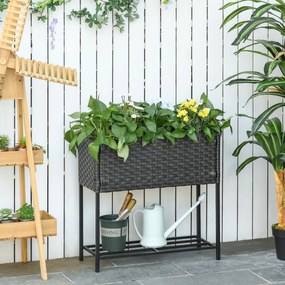 Outsunny Wysoka Rabata Donica Skrzynia na Kwiaty z Półką Ratan Brązowy Praktyczny i Dekoracyjny Element | Aosom PL