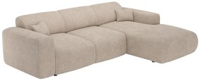 Kanapa narożna prawostronna rozkładana dużych rozmiarów z beżowego weluru - POGNI marki Maison Céphy