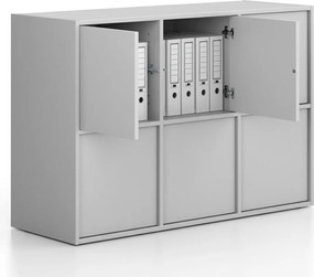 Szafa biurowa FRAME, niska, 6x drzwi, 1299 x 450 x 881 mm, PUSH-lock, szara