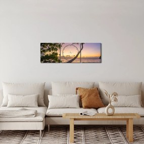 Obraz palmy na plaży (z zegarem) (90x30 cm)