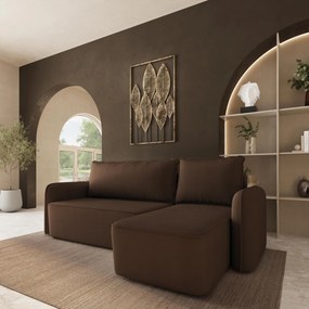 Masseno Narożnik DOLVER z funkcją spania i pojemnikiem na pościel Narozniki L, Rozkładana sofa - Brązowy, KRONOS 06