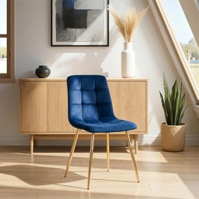 Krzesło Tapicerowane do Salonu YORK Granatowe Welurowe Nowoczesne Glamour