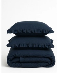 Ciemnoniebieska pościel dwuosobowa z bawełny renforcé 240x220 cm Ruffle Striped – Mila Home Luxury