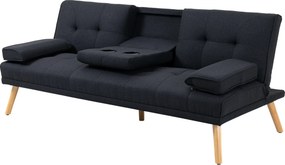 HOMCOM Sofa do spania, rozkładana z regulowanym oparciem, składany stolik, 181x77x78 cm, Szara/Drewno