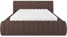 Brązowe tapicerowane łóżko dwuosobowe ze schowkiem ze stelażem 140x200 cm Carilla – ELTAP
