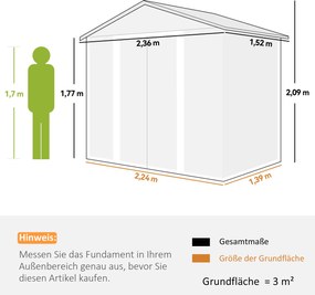 Outsunny Szopa Ogrodowa, Szopa na Narzędzia, Domek Ogrodowy z Oknami, Odporna na Warunki Atmosferyczne, Wygląd Drewna, Stal, 152 x 235,7 x 208,7 cm, Brązowa