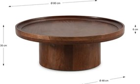 Ciemnobrązowy okrągły stolik z litego drewna mango 80x80 cm Giselle – Marckeric