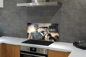 Panel szklany do Kuchni Rowerzysta na tle Chmur