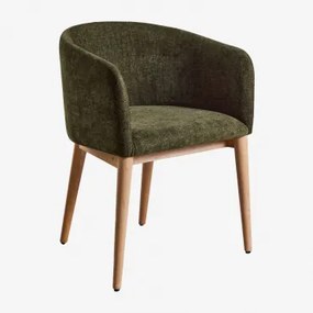 Zestaw 4 Krzeseł Tapicerowanych Bunia Z Podłokietnikami Natural Wood & Szenil Sage Green - Sklum