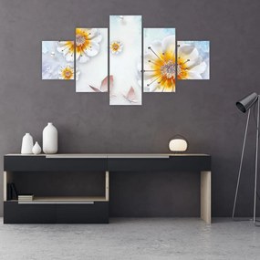 Obraz - Kompozycja z kwiatami i motylami (125x70 cm)