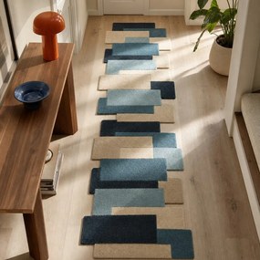 Niebieski/beżowy wełniany chodnik 60x230 cm Abstract Collage – Flair Rugs