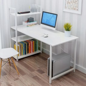 Nowoczesne białe biurko z bocznymi półkami - 120x55x72 cm - idealne do domowego biura